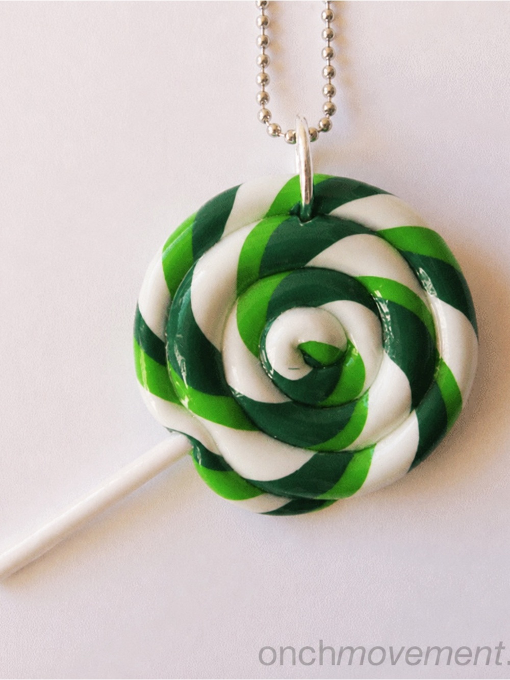 Authentic Onch Movement Green White Swirl Giant Lollipop necklace RARE